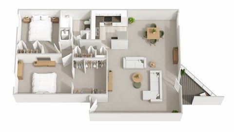 Floor plan for 2 beds, 1 bath, 908 sqft